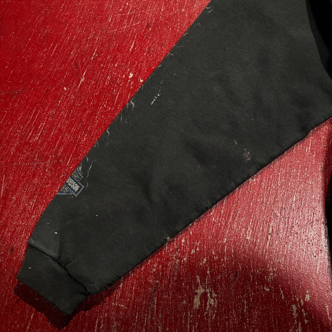 00s USA製 HARLEY-DAVIDSON スウェット 袖プリント フェードブラック