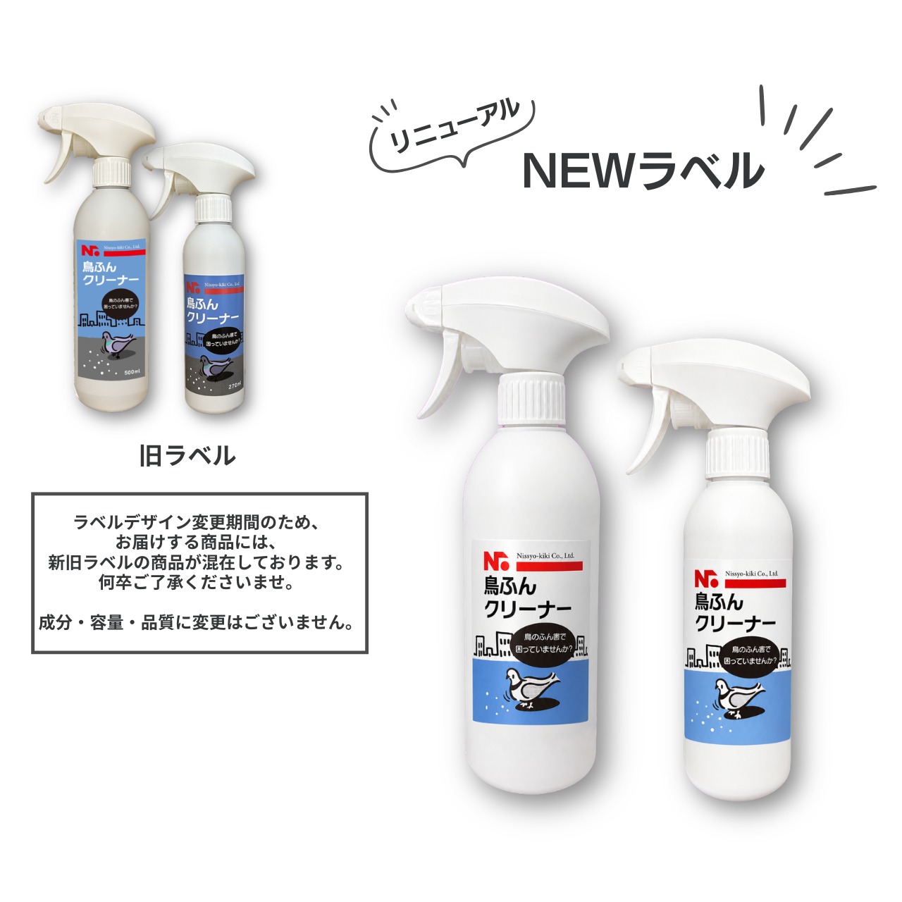 ニッショウ 鳥ふん クリーナー 500ml 大容量 ベランダ 車 鳥の糞 殺菌 洗浄