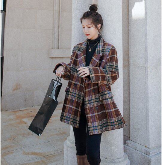 コート レディース チェック柄 ジャケット ダブルプレスト おしゃれ
