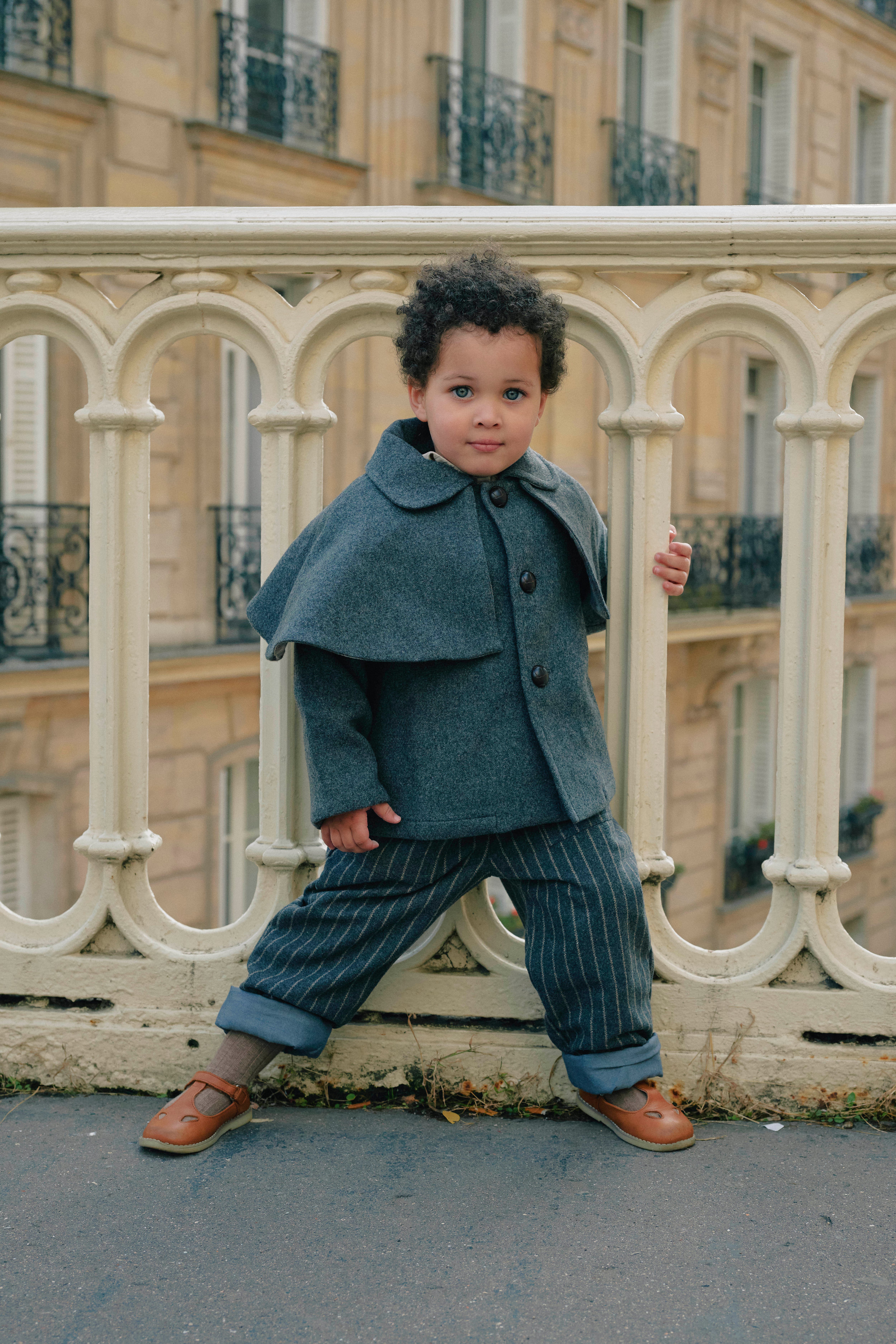 【予約/送料無料】18m-4y / Coat amovible cape SHERLOCK - gray mostly wool / Maison Marelle