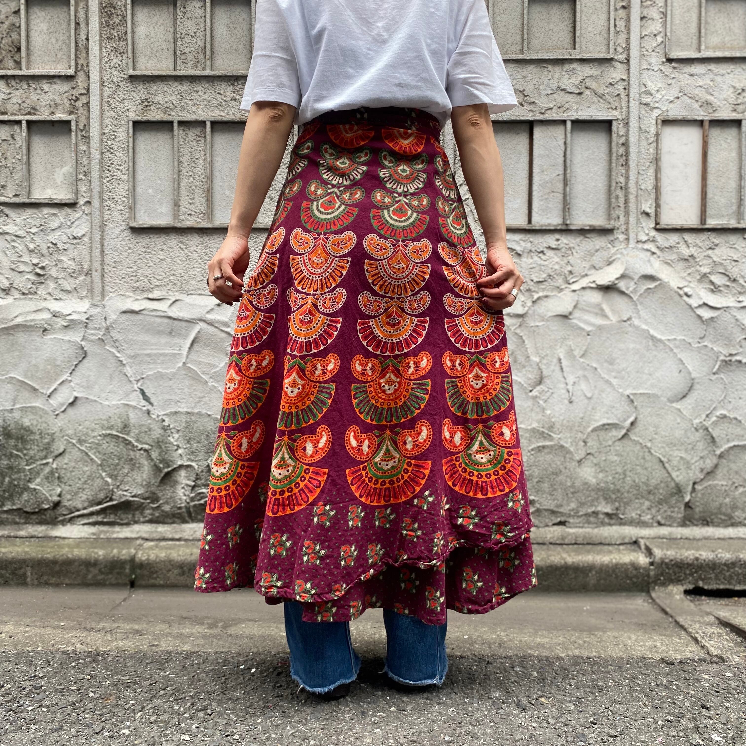 古着 ビンテージ 70s シルク ロング スカート 花柄 総柄｜ファッション 