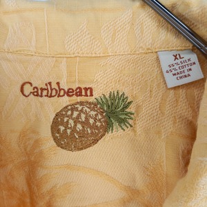 Caribbean　シルク　アロハシャツ　開襟　オーバーサイズ　刺繍　XL