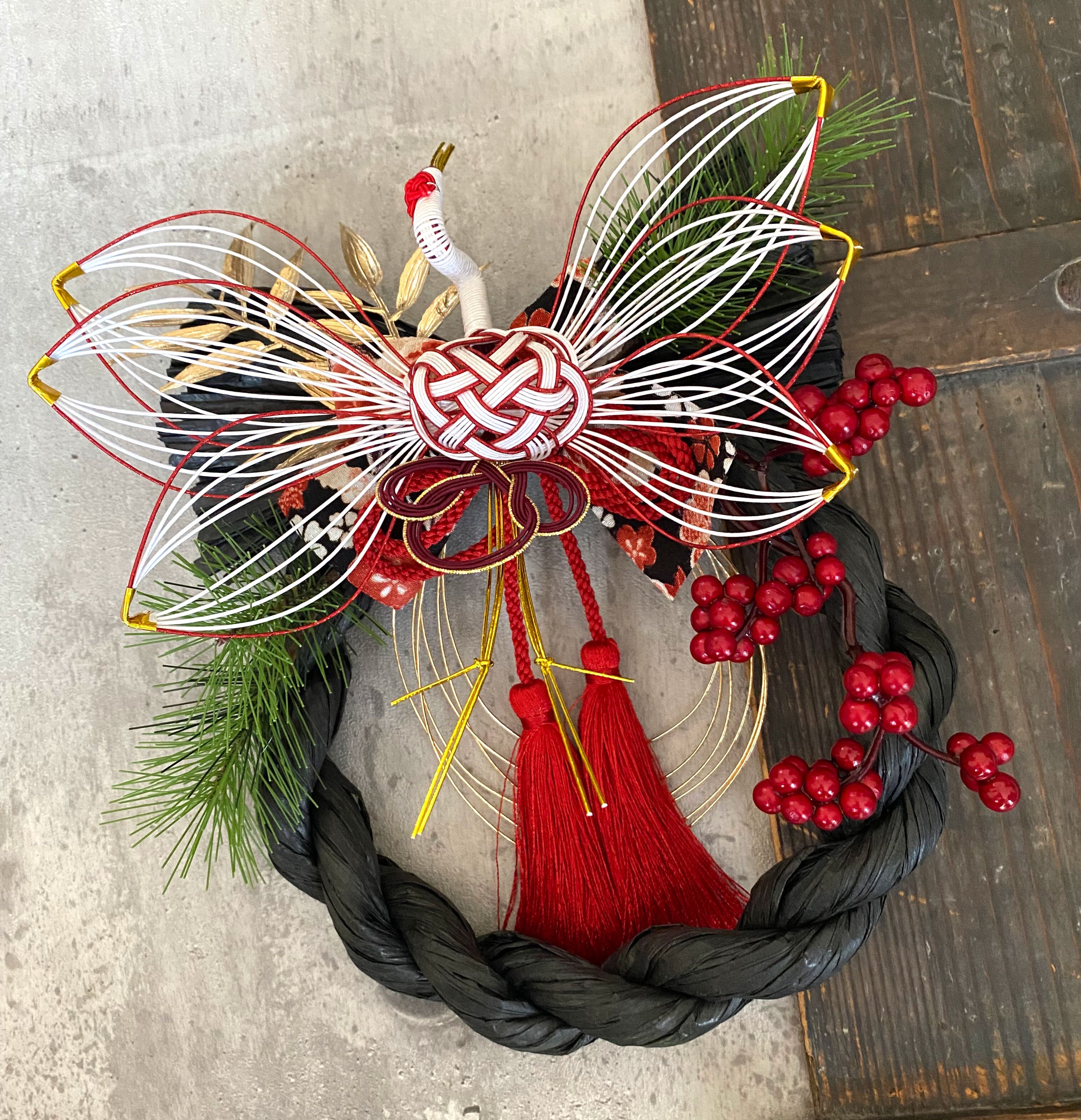 2022 お正月 しめ縄飾り 和モダン 2way 胡蝶蘭 金彩鶴 ＊130