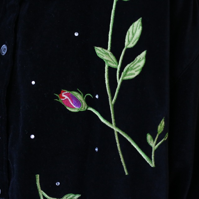 "刺繍" front and back design over silhouette velours shirt