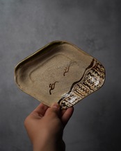 菱形皿　緑釉鉄絵蟹図　２枚　/　江戸中期〜明治初期