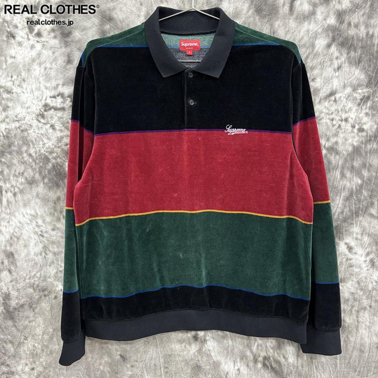 Supreme/シュプリーム【19AW】Stripe Velour L/S Polo/ストライプ 
