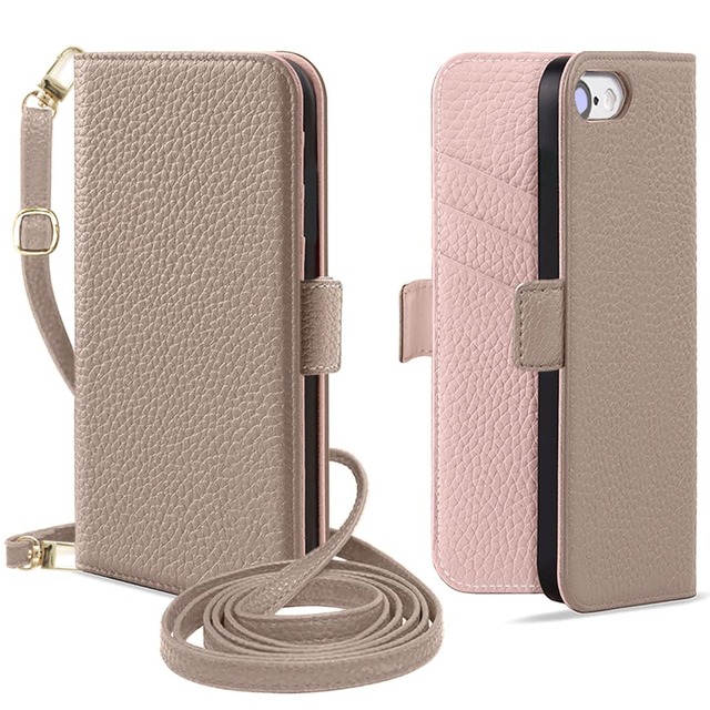 MAGICASE for iPhone SE ケース 手帳型 ショルダー iPhone se3/se2 ケース 手帳型 おしゃれ 女性 スマホカバー se マグネット式 高級PUレザー iPhone8 手帳ケース シンプル カード収納 アイフォンse カバー スタンド機能 耐衝撃 全面保護 人気 4.7インチ(グレー メ ピンク)