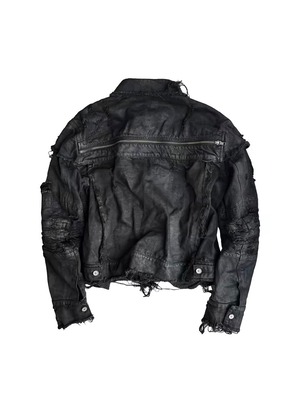 【CinderVein】Decayed Waxed Distressed Denim Jacket