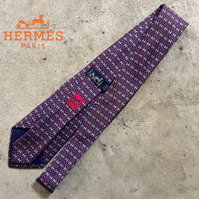 〖HERMES〗made in France "H" pattern silk necktie/エルメス フランス製 ファソネH 総柄 デザイン シルク ネクタイ/#0526/osaka