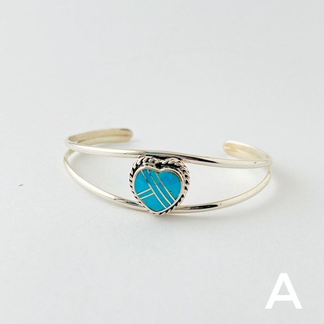 《Indian Jewelry》ハート モザイク ターコイズ ロープワーク バングル  インレイ