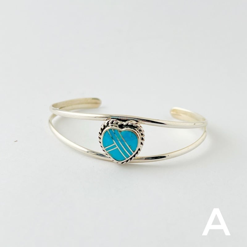 《Indian Jewelry》ハート モザイク ターコイズ ロープワーク バングル インレイ