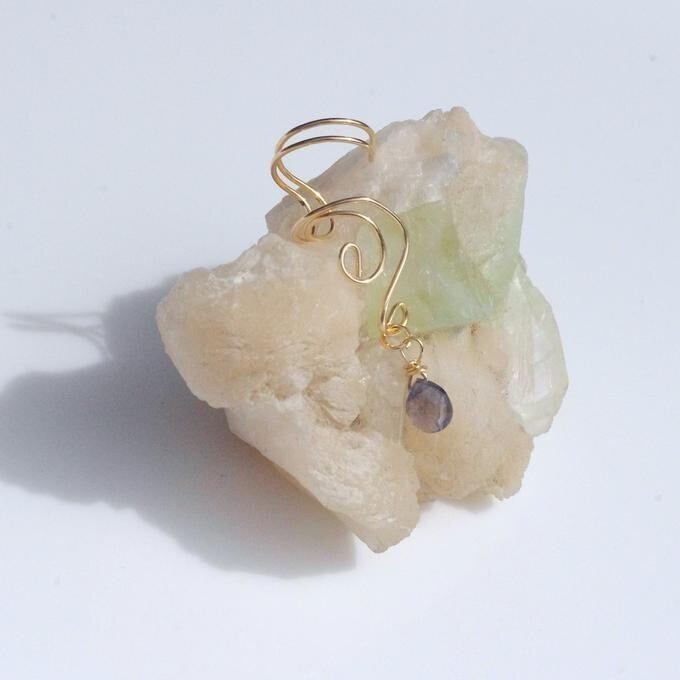 【一点物】✦⋆.すみれの花咲く頃⋆.アイオライトティアドロップシェイプイヤーカフ⋆.·サージカルステンレス⋆.·✦