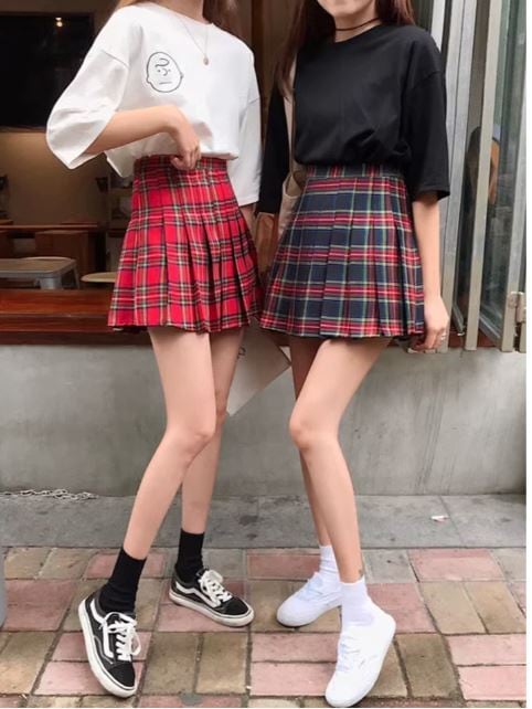 プリーツスカート/赤チェック | Cachuum 韓国制服セレクト