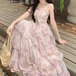 レースアップティアードフラワーマキシキャミワンピ ・78474