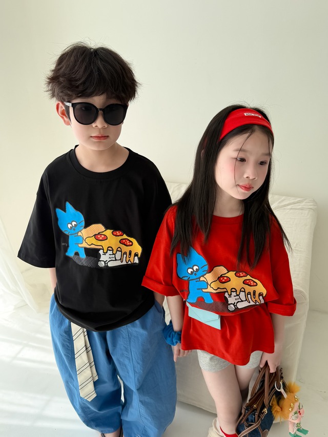 【KID】ピザキャラクタープリント半袖Tシャツ - 15