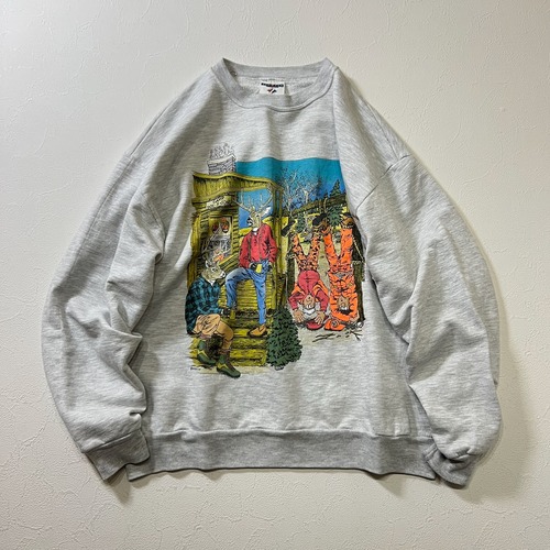 90s USA　パロディ　アニマル　鹿　スウェット　トレーナー　霜降りグレー 古着