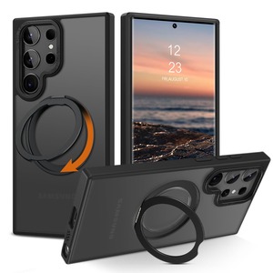 【新着特価】DOMAVER Galaxy S24 Ultra 用 ケース Magsafe対応 ワイヤレス対応 360°回転スタンド 半透明 傷に強い背面 滑り止め 黄ばみなし ギャラクシーS24 ultra ケース ストラップホール付き 画面レンズ保護 指紋防止 耐衝撃 galaxy s24 ultra ケース 6.8インチ ブラック