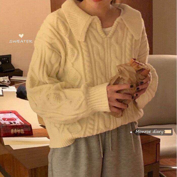 スタイルホワイトセーター レディースルーズオータムウィンターショートニットトップス 秋物 冬物 モンロー39430997797