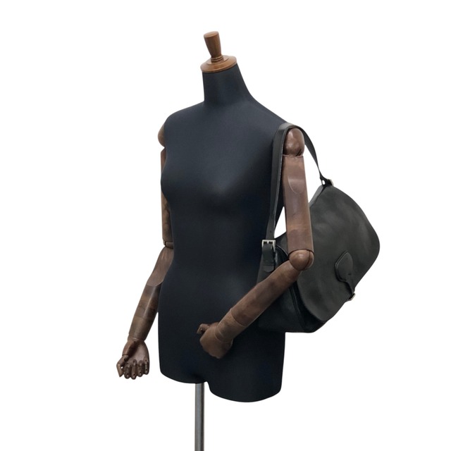 PRADA プラダ ショルダーバッグ ブラック フロントバックル ロゴ レザー セミショルダーバッグ ホーボーバッグ vintage ヴィンテージ オールド m5w8bc