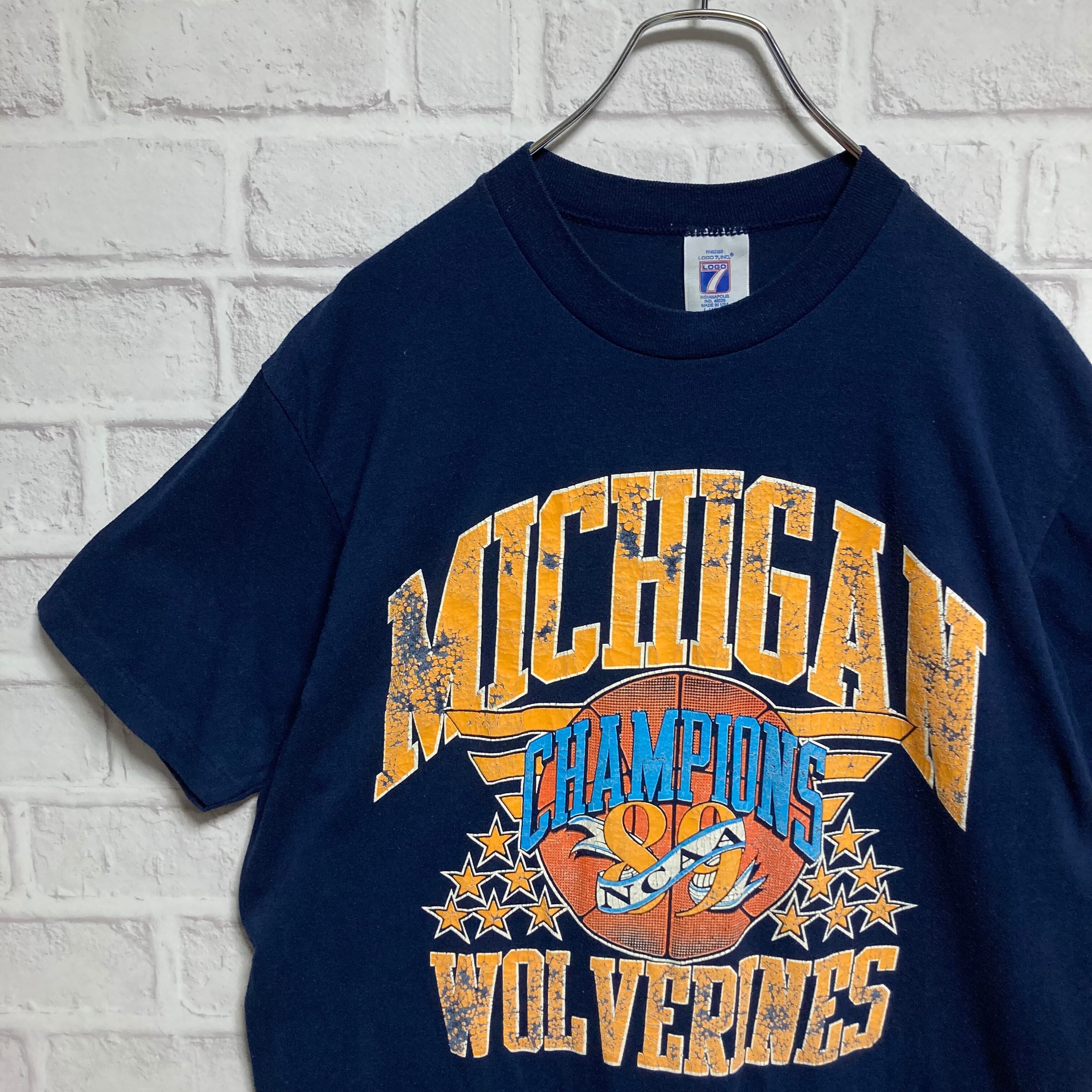 LOGO7】S/S Tee L Made in USA 80s Michigan NCAA ミシガン 大学