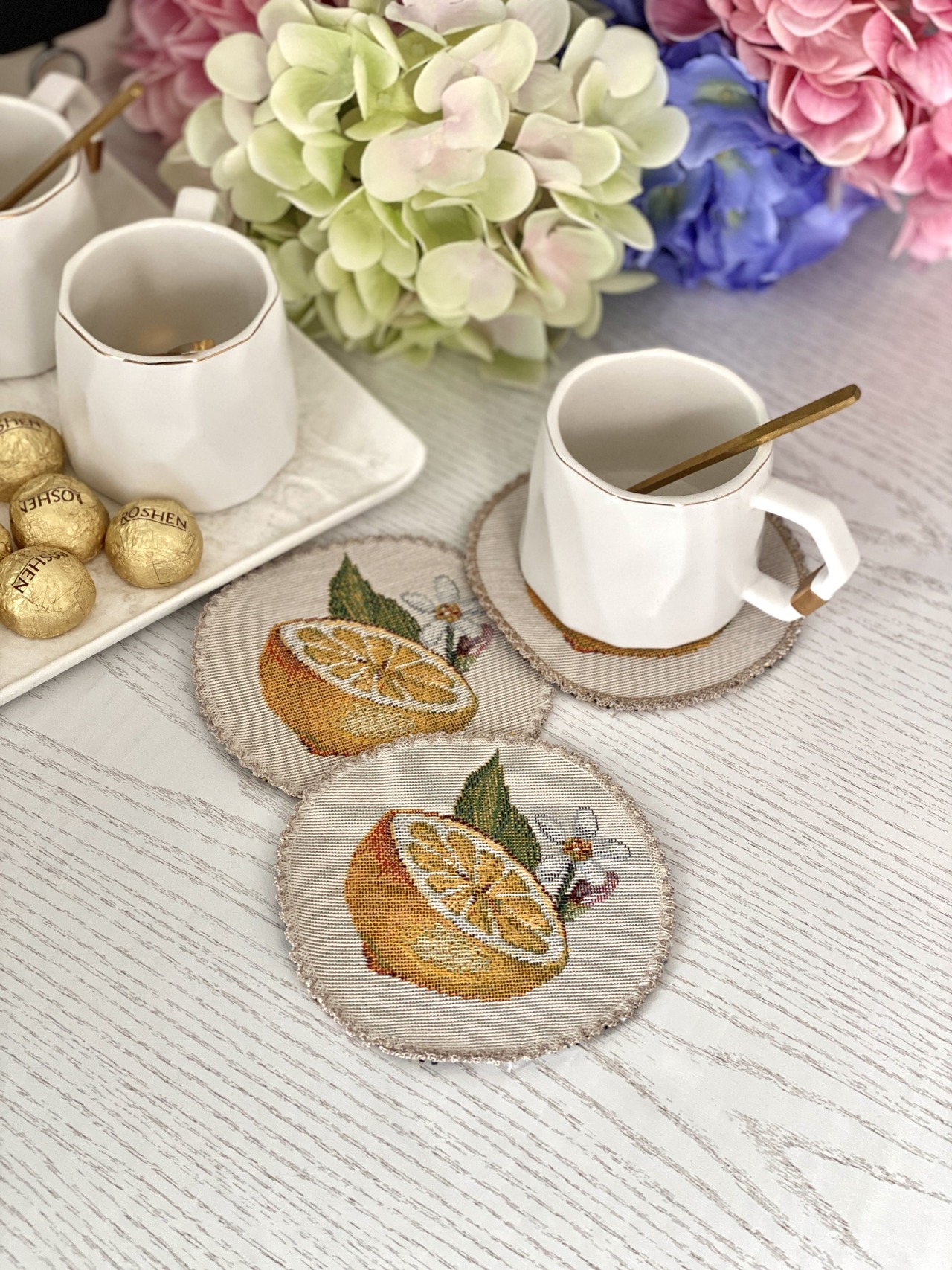 タペストリーラウンドコースター　レモン（レース付き）ウクライナ製 - 3