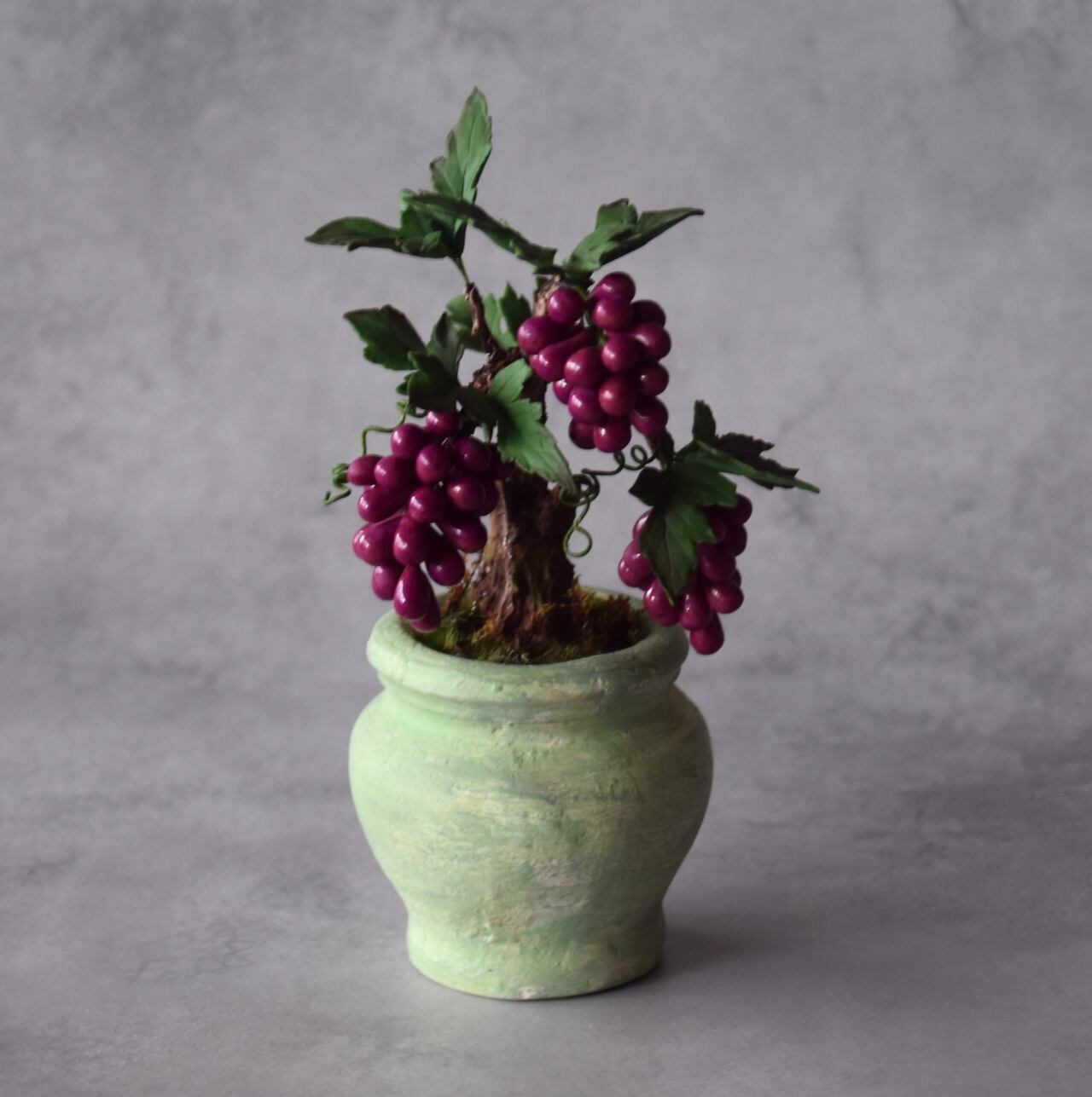 クレイフラワー　ミニブドウ ◇粘土のお花◇ 小さなぶどう盆栽 赤紫 S1293 | oldfantasy