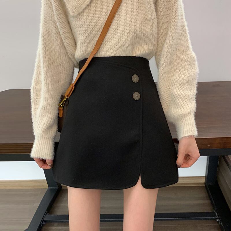 ブラックショートスカート スプリングハイウェストウェストオータムAライン 春物 秋物 試着室63871603500