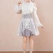【2点セット】フリルオープンショルダーブラウス+シフォンチェックフレアスカート ・78703