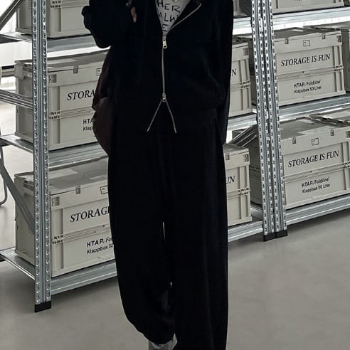 長袖 ジップアップ オーバーサイズ フーディ 4color ATO0164