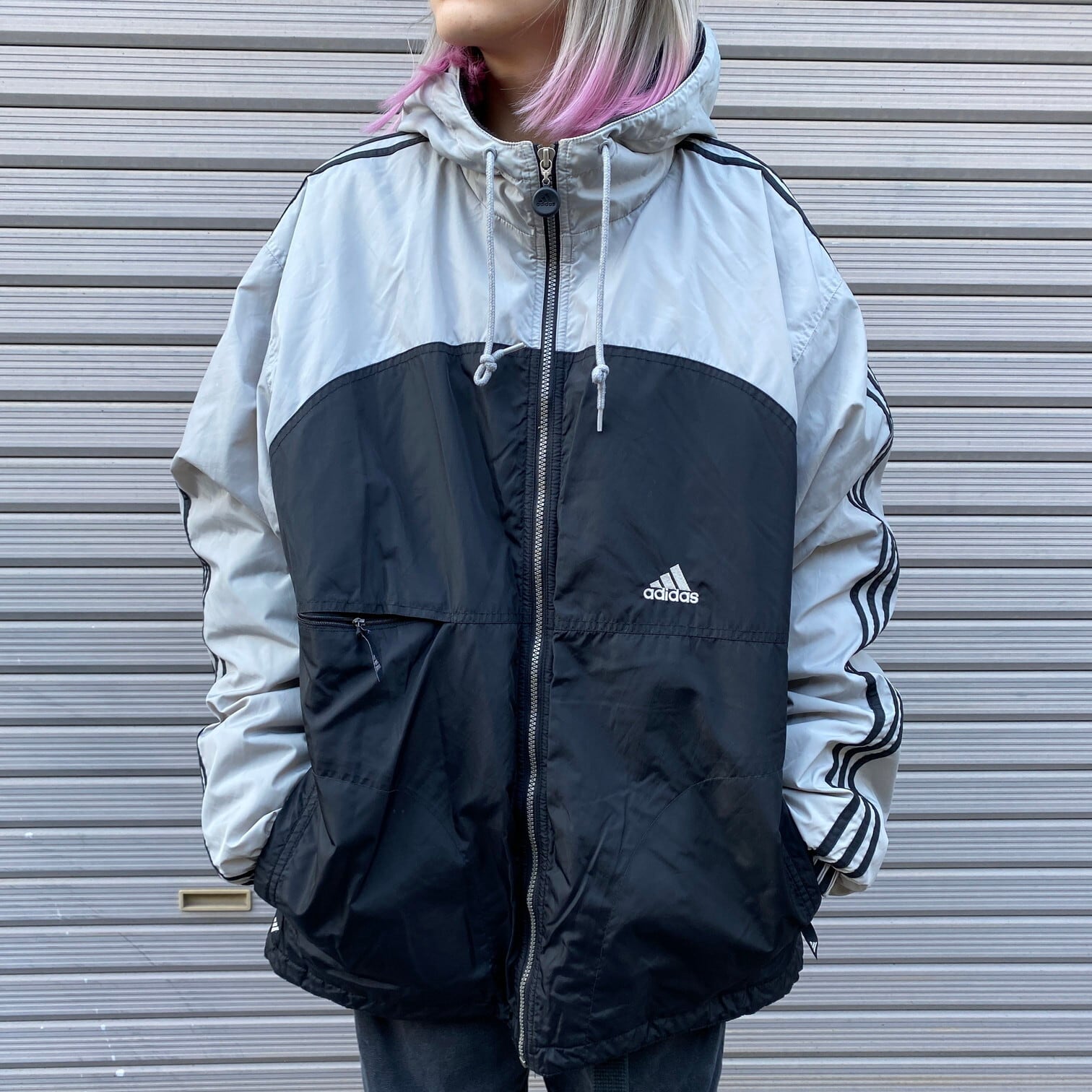 90年代 adidas アディダス ナイロンパーカー フーディー メンズL 古着 