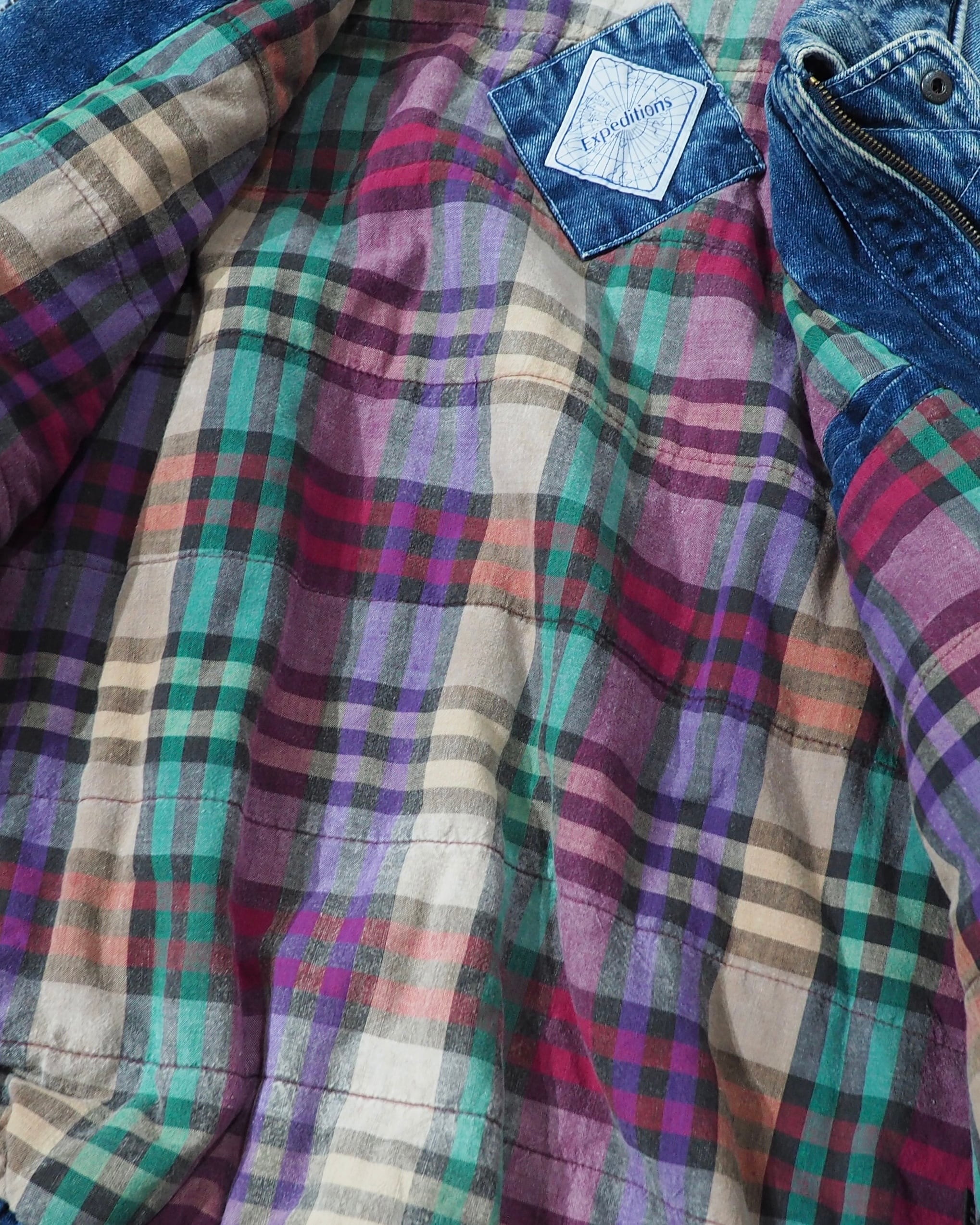 1980s Beautiful Ice Blue × leather docking Over silhouette vintage Denim jacket