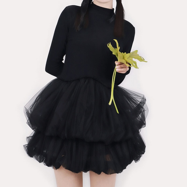 Balloon tulle combi dress　B3393