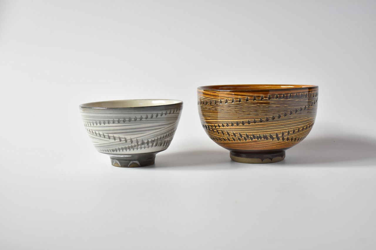 <Event Only> 小鹿田焼 / 坂本浩二窯  :  4寸汁碗 (角) 白 抜きかんな
