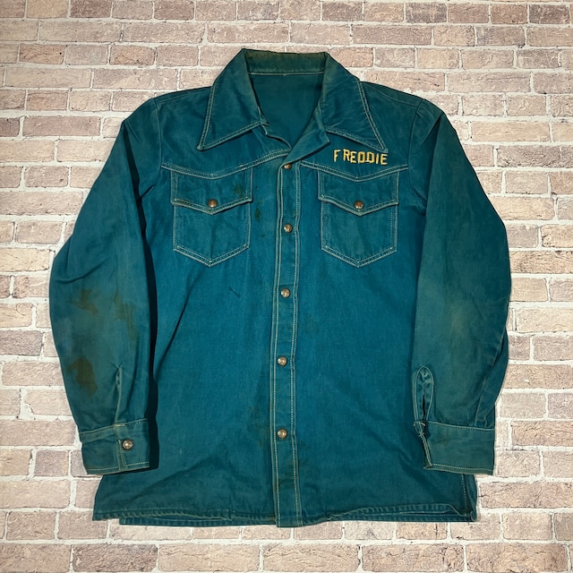1970'S COTTON SHIRT "FRED-GRA-LAR" GREEN