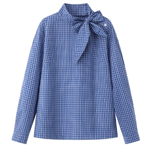 Check Bow tie Stand Collar Shirt F0289