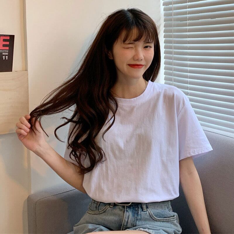 ホワイトTシャツ サマールーズカジュアルラウンドネックトップス 夏物 Oネック 萌量不足41135170189