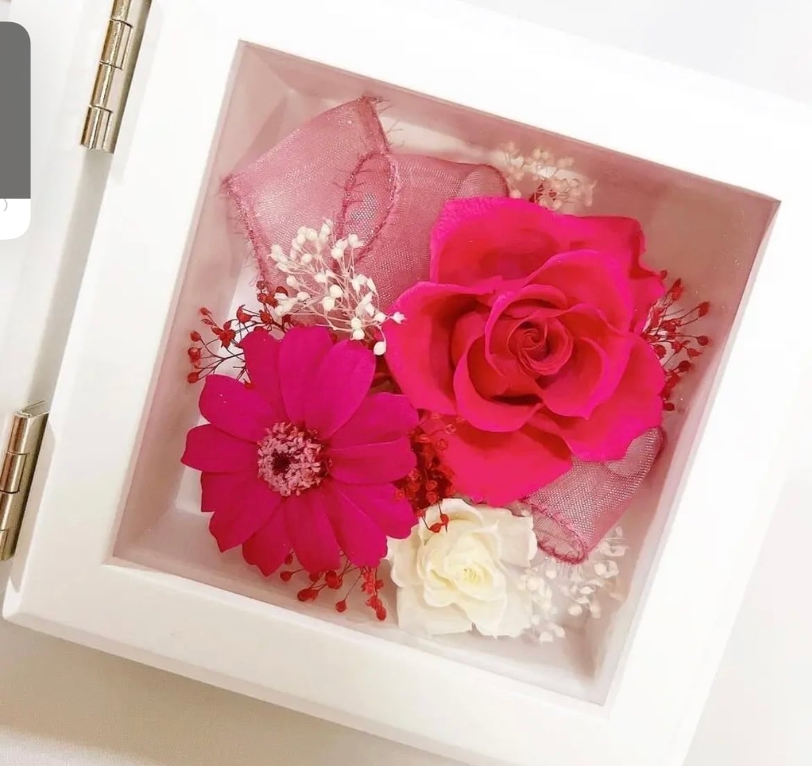 プリザーブドフラワーフォトフレーム ピンク 正方形フォトフレーム