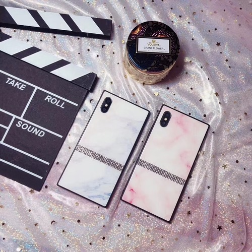 大理石 iPhoneX iPhone8ケース スクエア ライストーン付き 贅沢