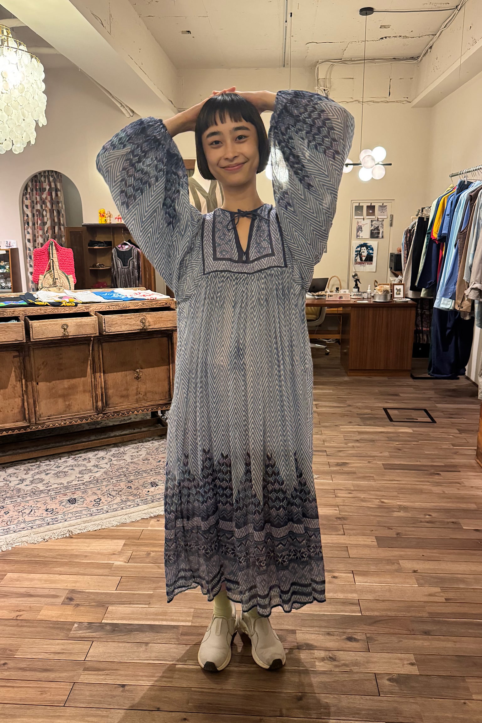 PHOOL インド綿ライトブルードレス