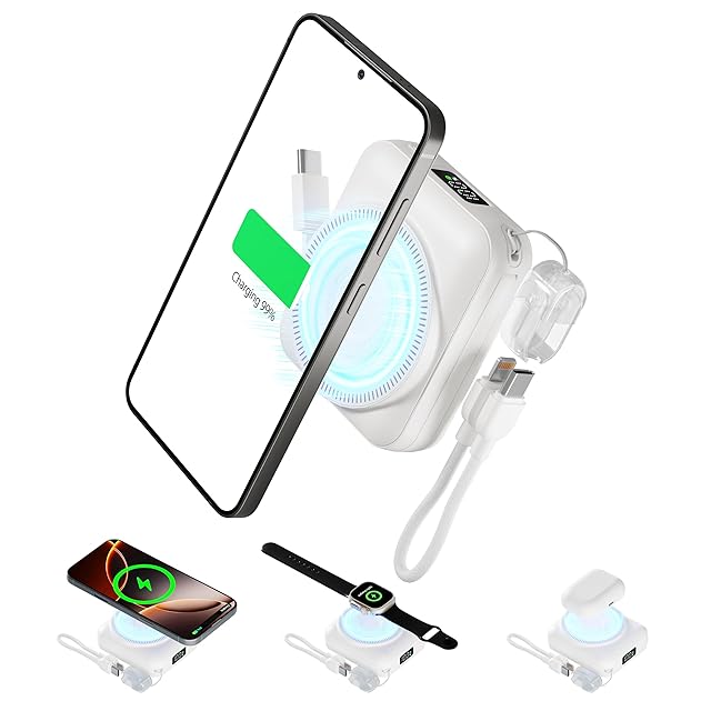 モバイルバッテリー【2026新登場】12000mAh容量 Magsafe対応 3in1