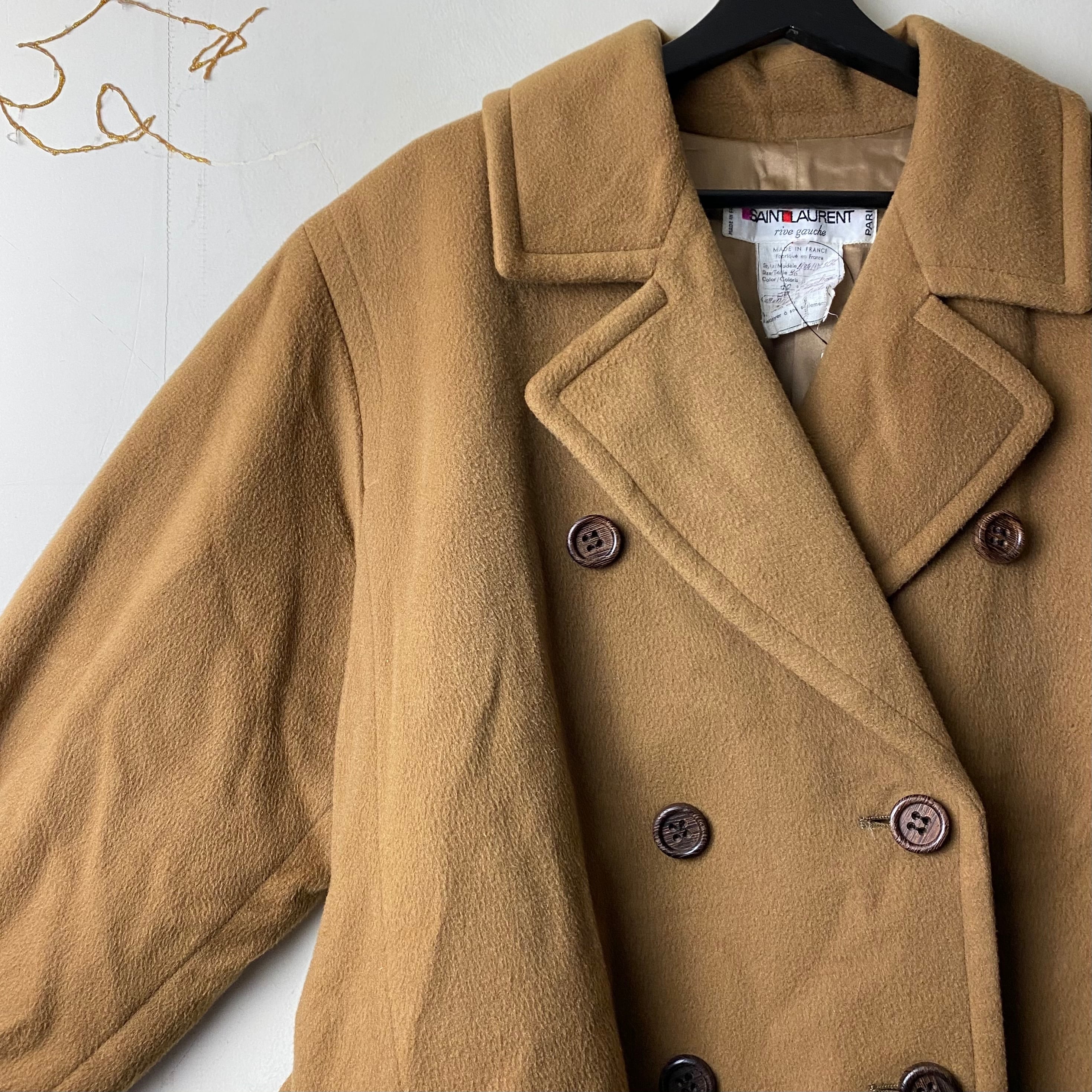 vintage SAINT LAURENT RIVE GAUCHE cashmere wool belted coat | NOIR 