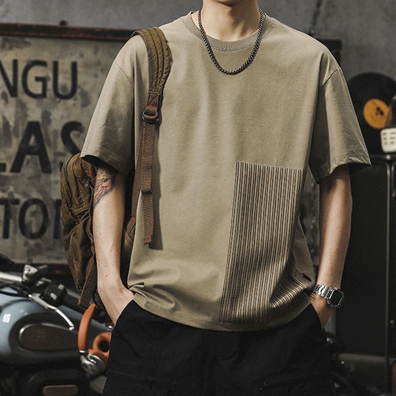 Striped short-sleeved ice silk T-shirt(MT1235)