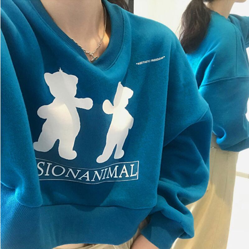 ベルベットプリントセーター ルーズラウンドネックプルオーバー レディース Oネック ビッグFスモールZ韓国41568189204