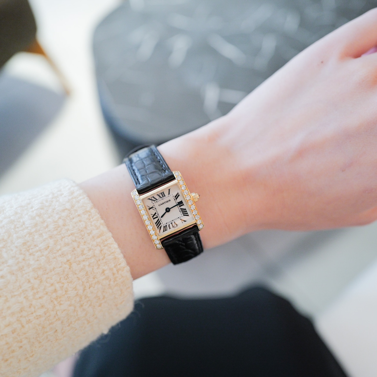 カルティエ タンクフランセーズ SM 純正ダイヤモンド レザー
