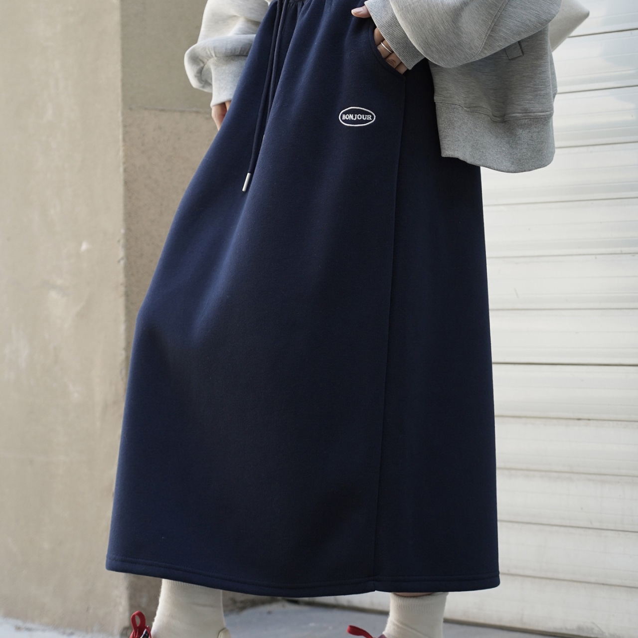 High-Waist Straight Sweat Long Skirt T3991