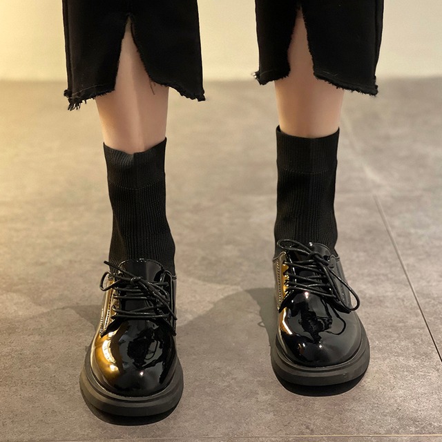 ショートソックス ブーツサマーレッドレースレザー 靴 シューズ 夏物 ラウンドトー タイツ ストッキング 部族の婦人靴24144047740