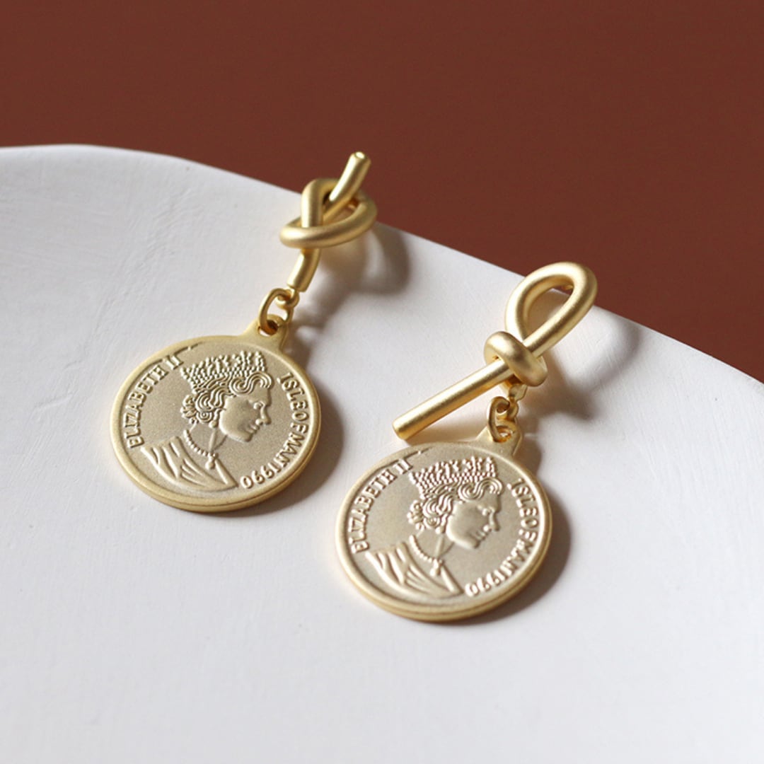 grained matte knot roman portrait gold coin pierce