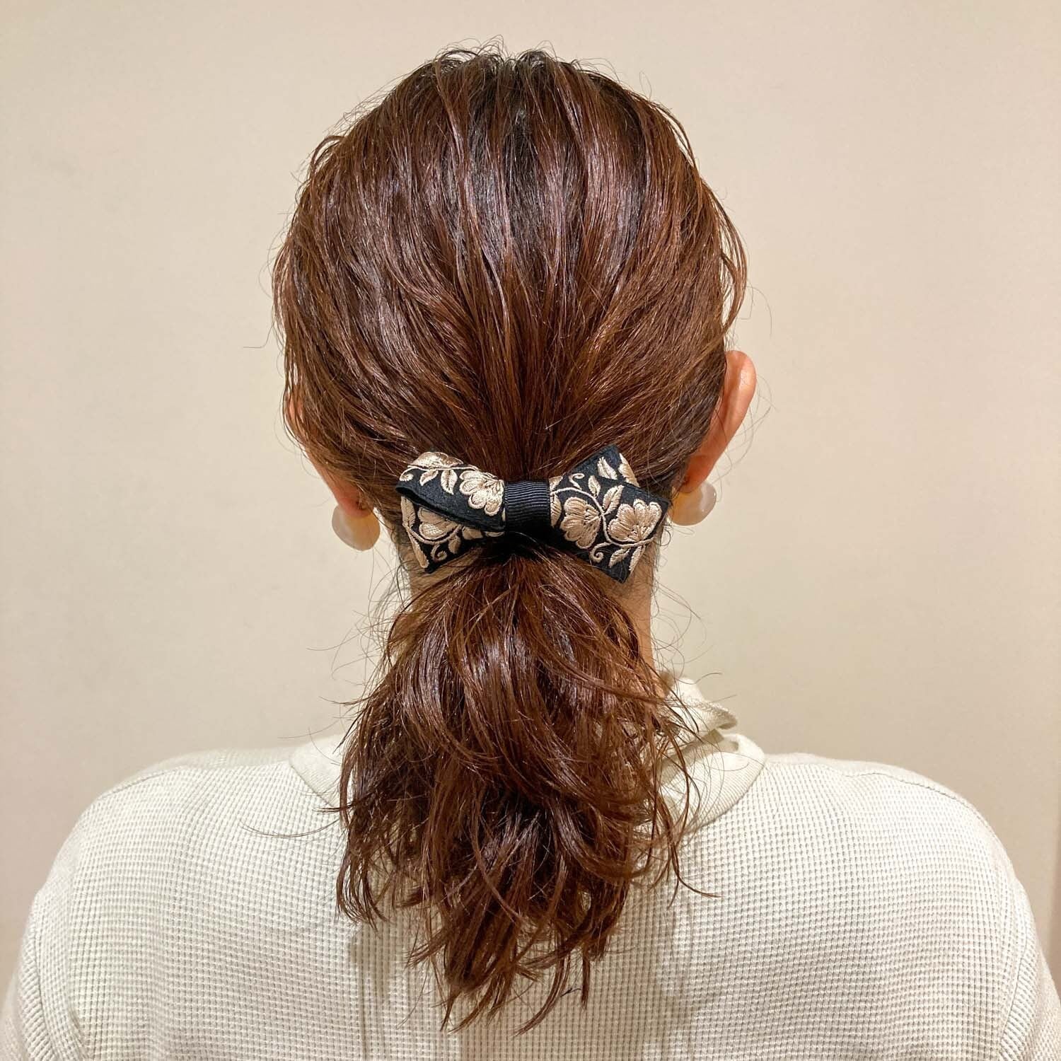 バイカラーインド刺繍リボンのヘアゴム | Dua-アクセサリーパーツショップ