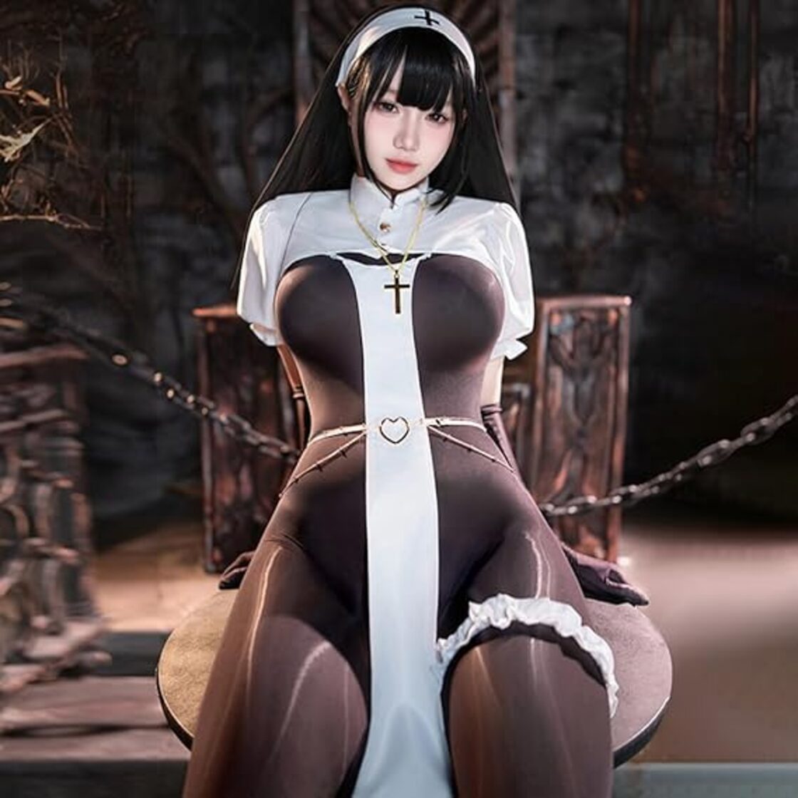 バックアロウエロ Baioretto] コスプレ セクシー エッチ シスター 過激 黒 白 透け透け 十字架 シスターコスプレ シースルー 全身タイツ 禁欲 聖女  聖歌隊 教会 牧師 誘惑 女性 仮装 衣装 セット バレンタインデー クリスマス ハロウィン 記念日 女性用 修道女 コスチューム | Pay