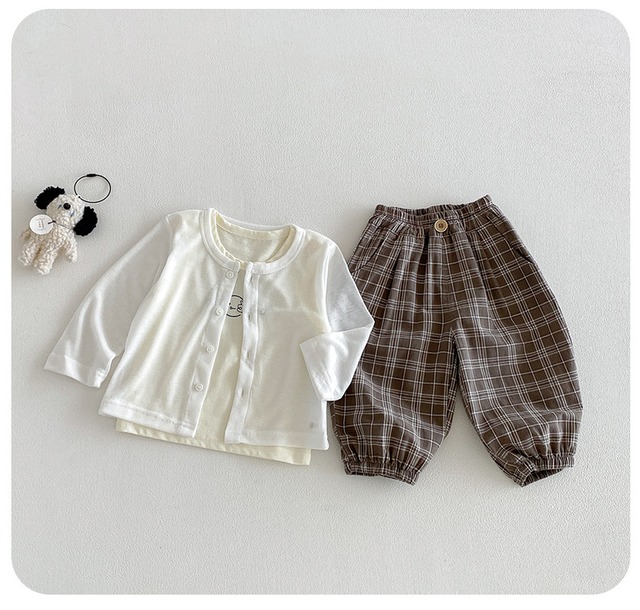 【セット】くまカーディガンタンクトップチェックパンツ3点セット - 11